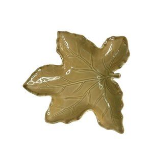 Maple Leaf Dish Pottery Barn Nut Candy Trinket Ceramic Autumn Fall 8" x 8: Tan